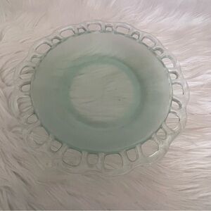 Lancaster Vintage Satin Pale Green Depression Glass Open Lace Round Bowl